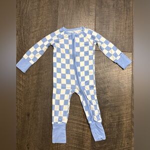 Baby Blue Checked Bamboo Zipper Sleeper 0-3m